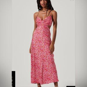 ASTR Colette Floral Satin Cutout Midi Dress